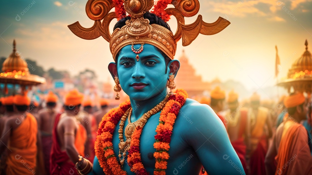 Plano de fundo do modelo ram navami para mídias sociais texto espacial IA generativa