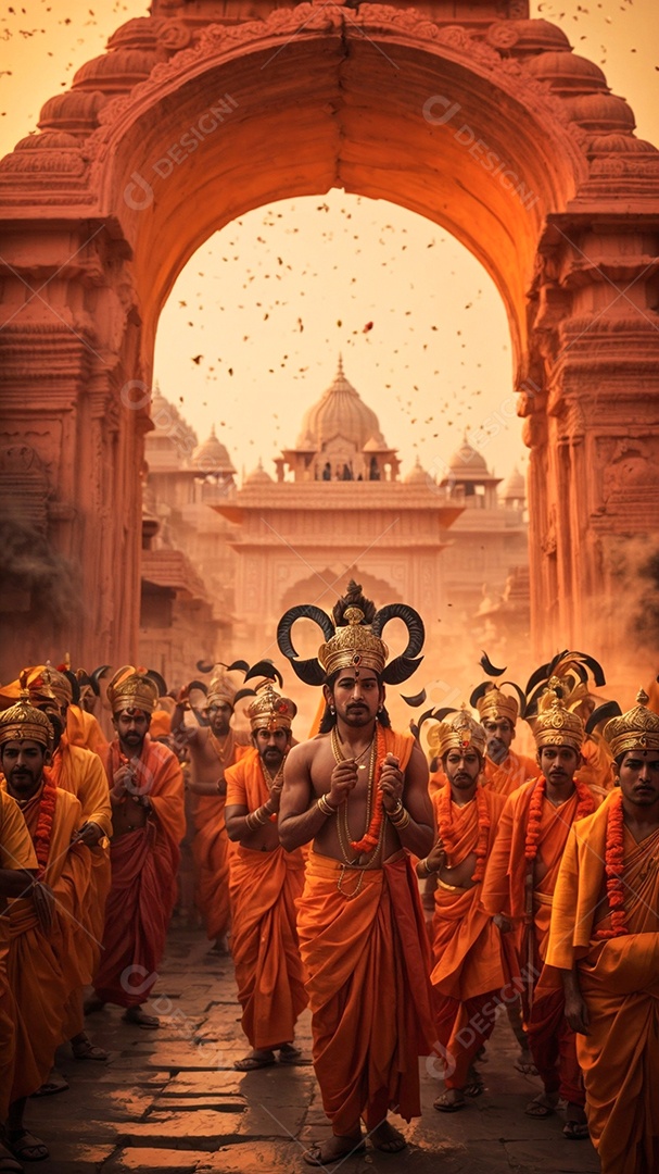 Plano de fundo do modelo ram navami para mídias sociais texto espacial IA generativa