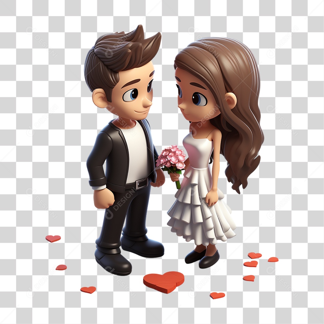 Elemento 3D Casal de Noivos PNG Transparente