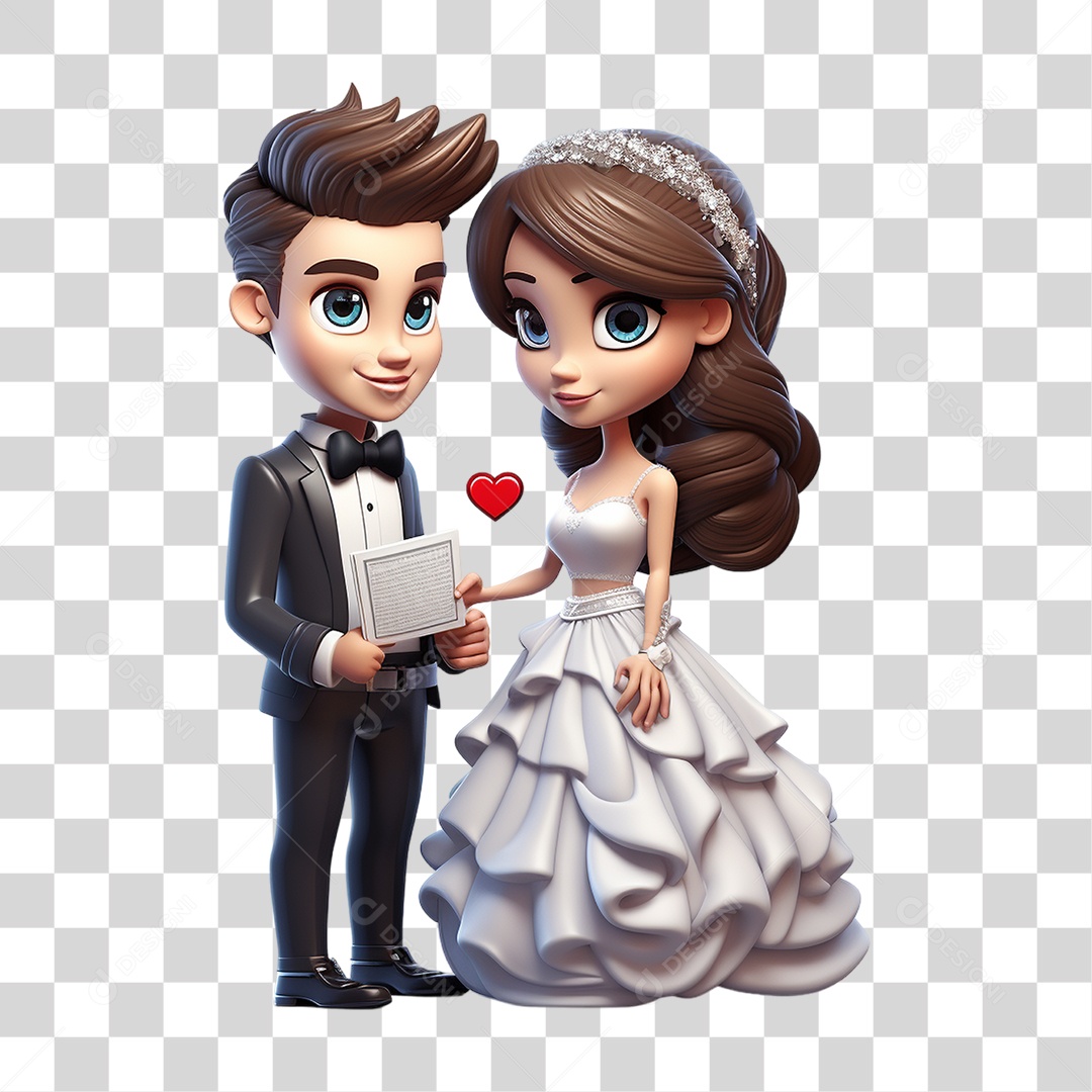 Elemento 3D Casal de Noivos PNG Transparente