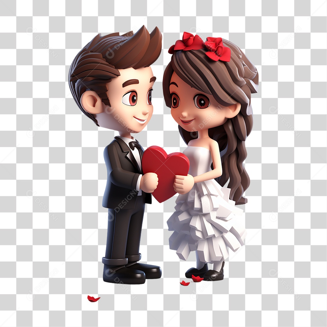 Elemento 3D Casal de Noivos PNG Transparente