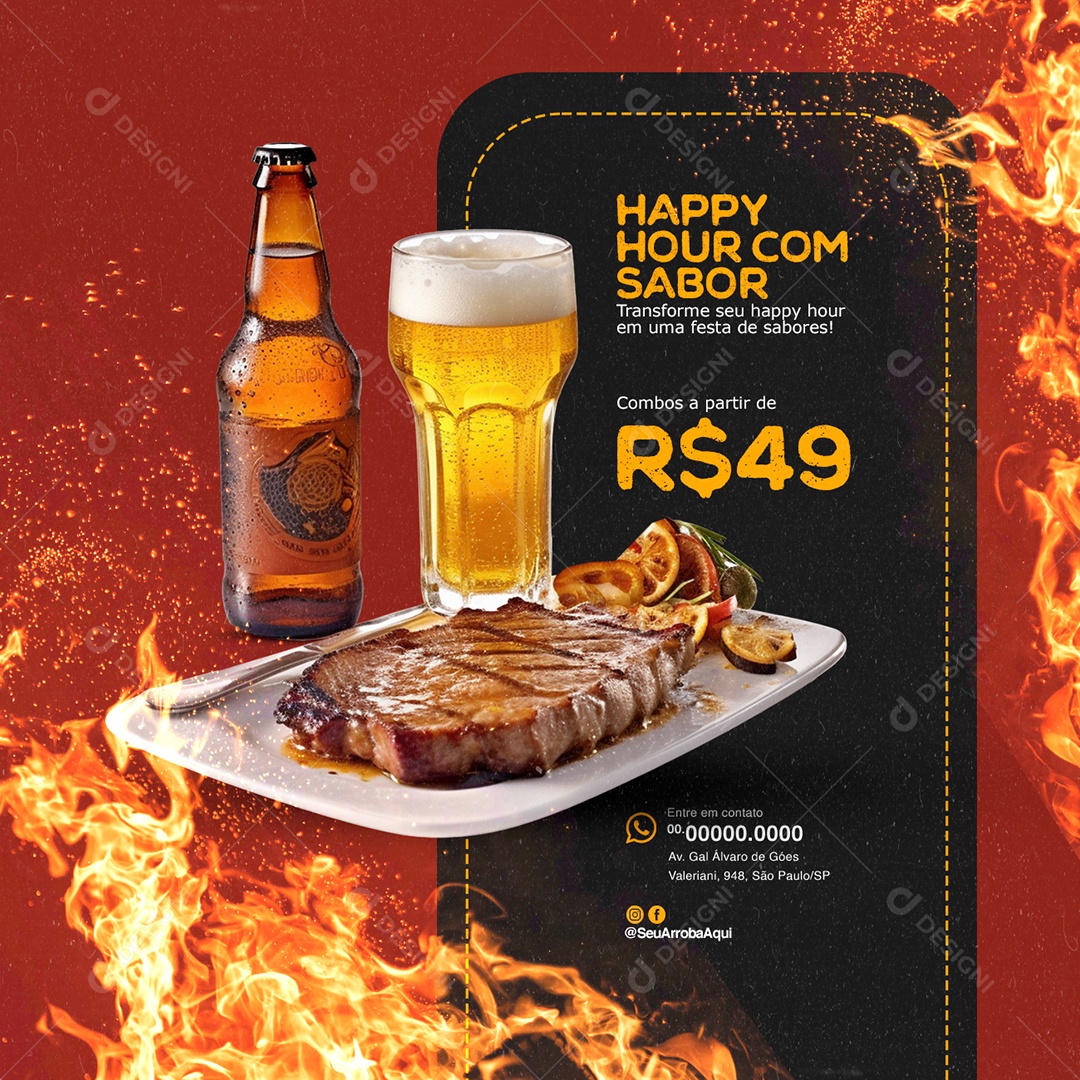 Churrascaria Happy Hour com Sabor Combos Social Media PSD Editável