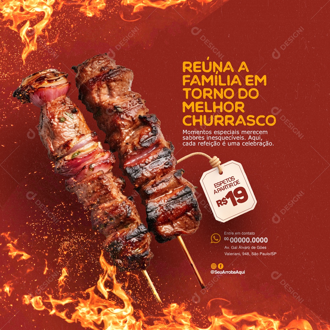 Churrascaria Reúna a Família em Torno do Melhor Churrasco Espetos Social Media PSD Editável