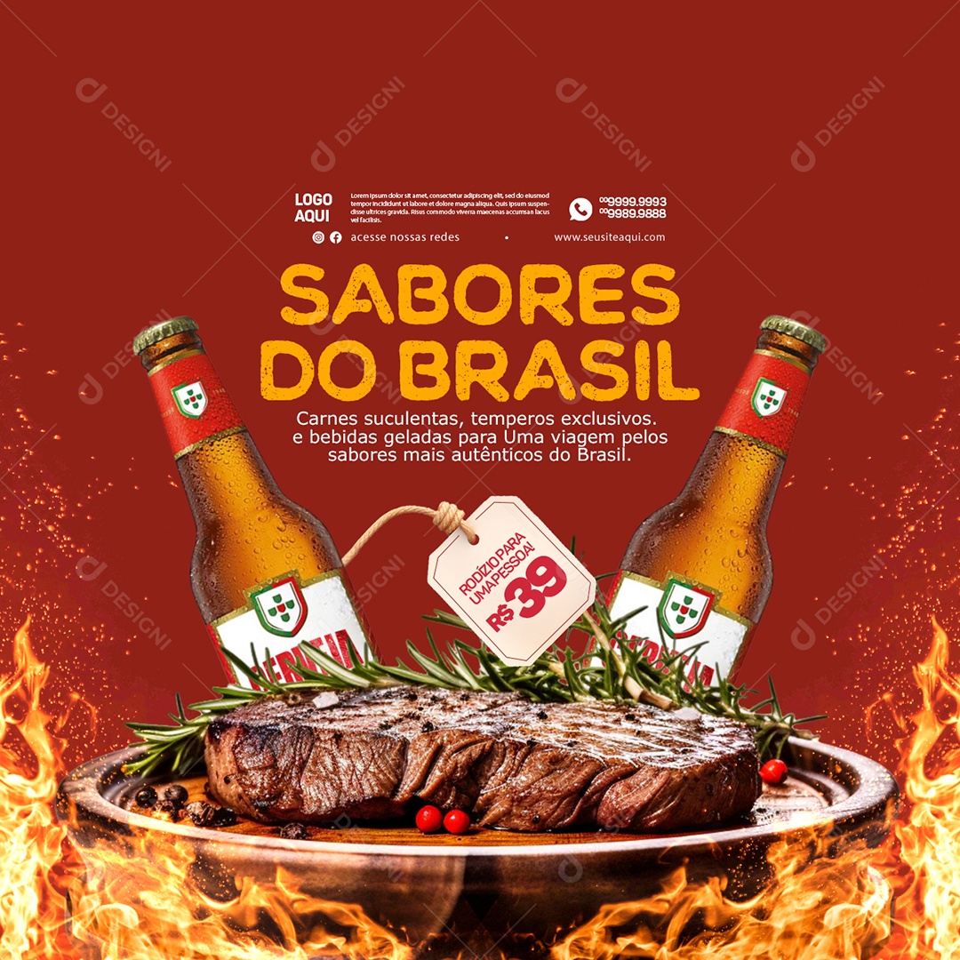 Churrascaria Sabores do Brasil Carnes Suculentas Rodízio Cervejas Social Media PSD Editável