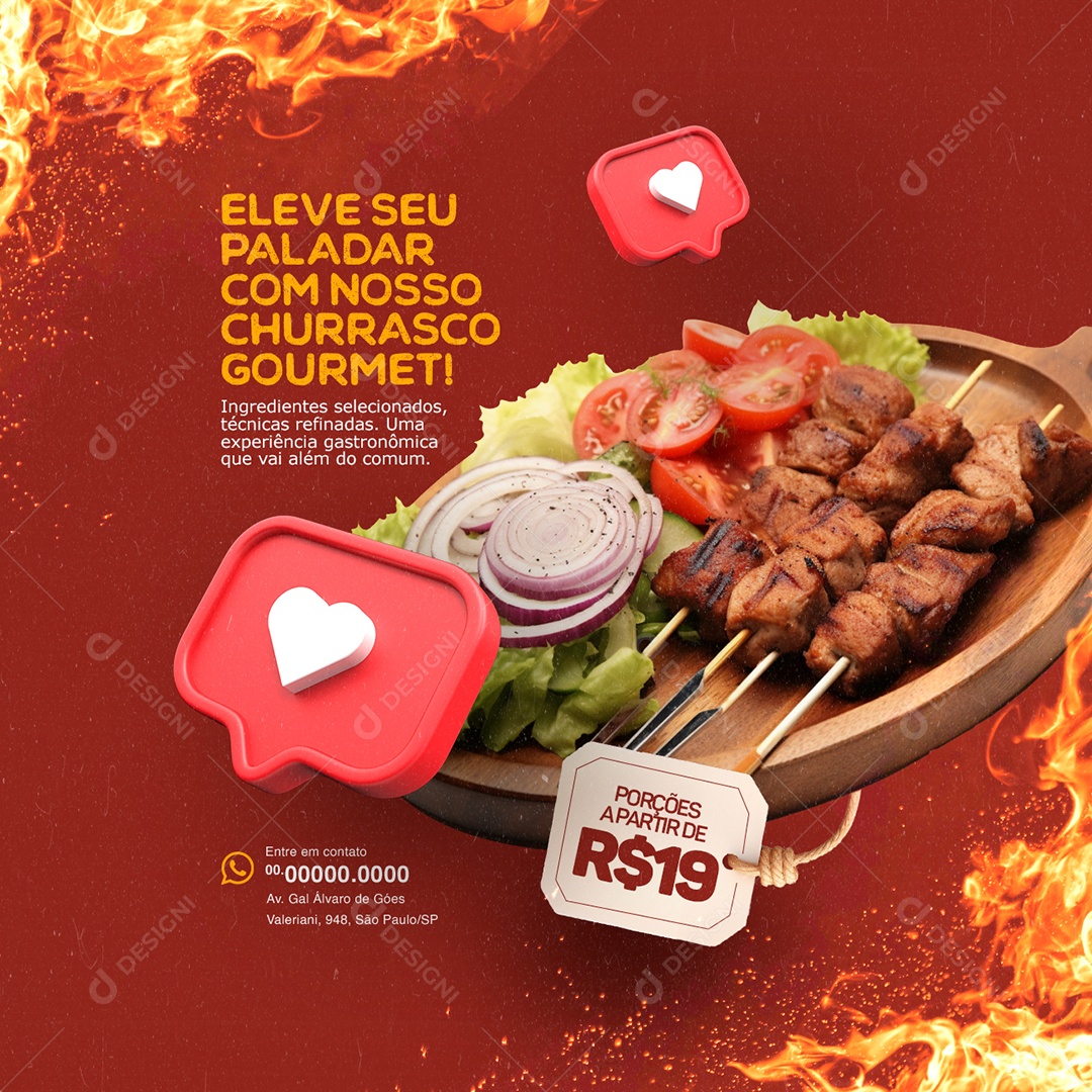 Churrascaria Eleve seu Paladar com nosso Churrasco Social Media PSD Editável