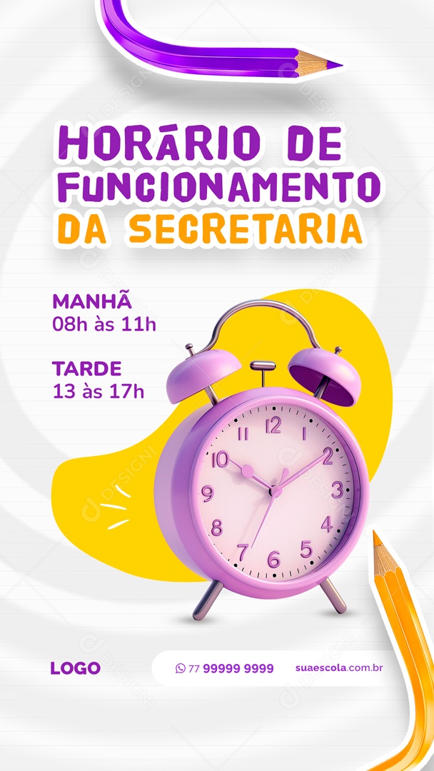 Story Volta às Aulas Horário de Funcionamento da Secretaria Social Media PSD Editável