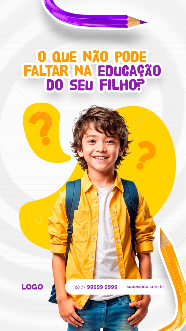 Story Volta às Aulas o que não Pode Faltar na Educação do seu Filho Social Media PSD Editável