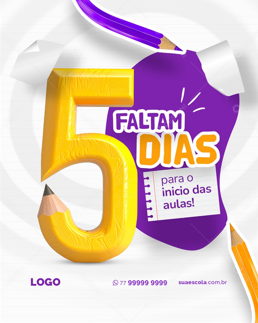 Volta às Aulas Faltam 5 Dias Social Media PSD Editável