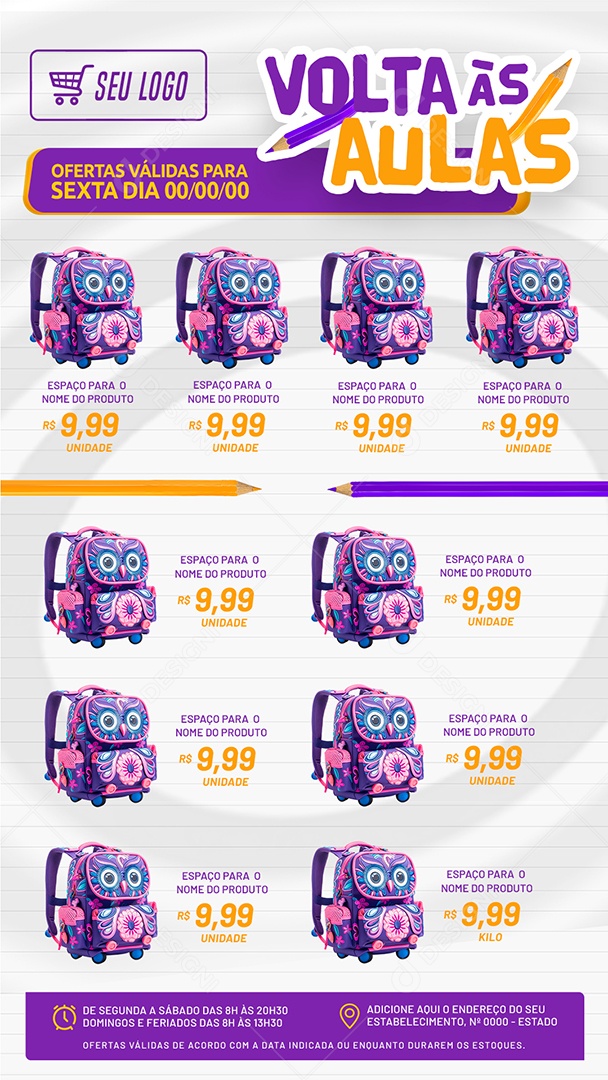 Story Volta às Aulas 9,99 Unidade Social Media PSD Editável