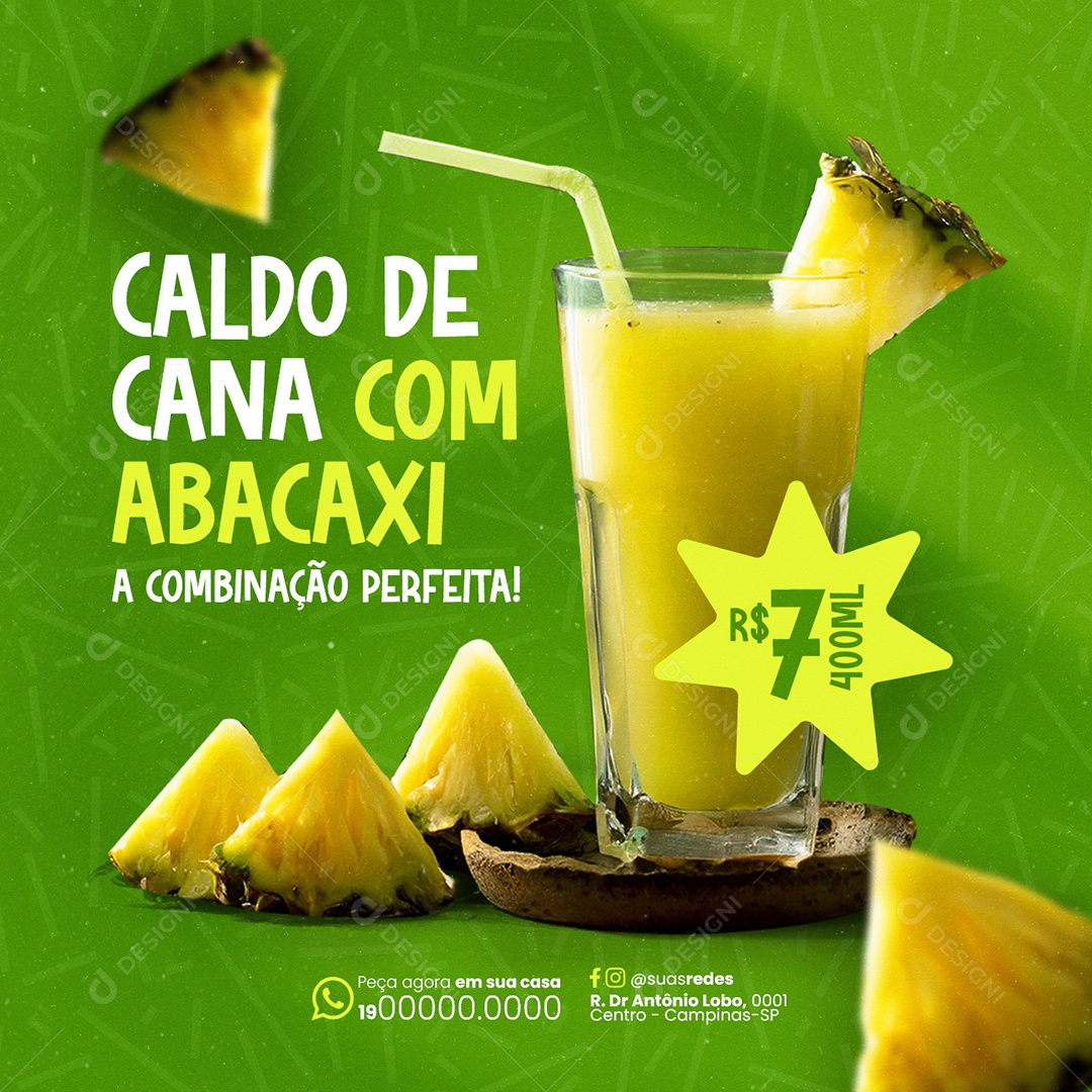 Garapeiro Caldo de Cana com Abacaxi a Combinação Perfeita Social Media PSD Editável