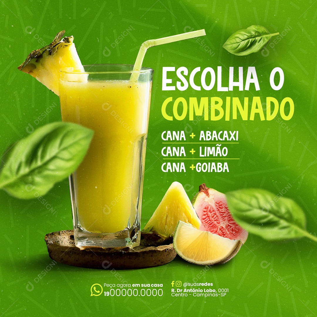 Garapeiro Escolha o Combinado Cana Abacaxi Limão Goiaba Social Media PSD Editável