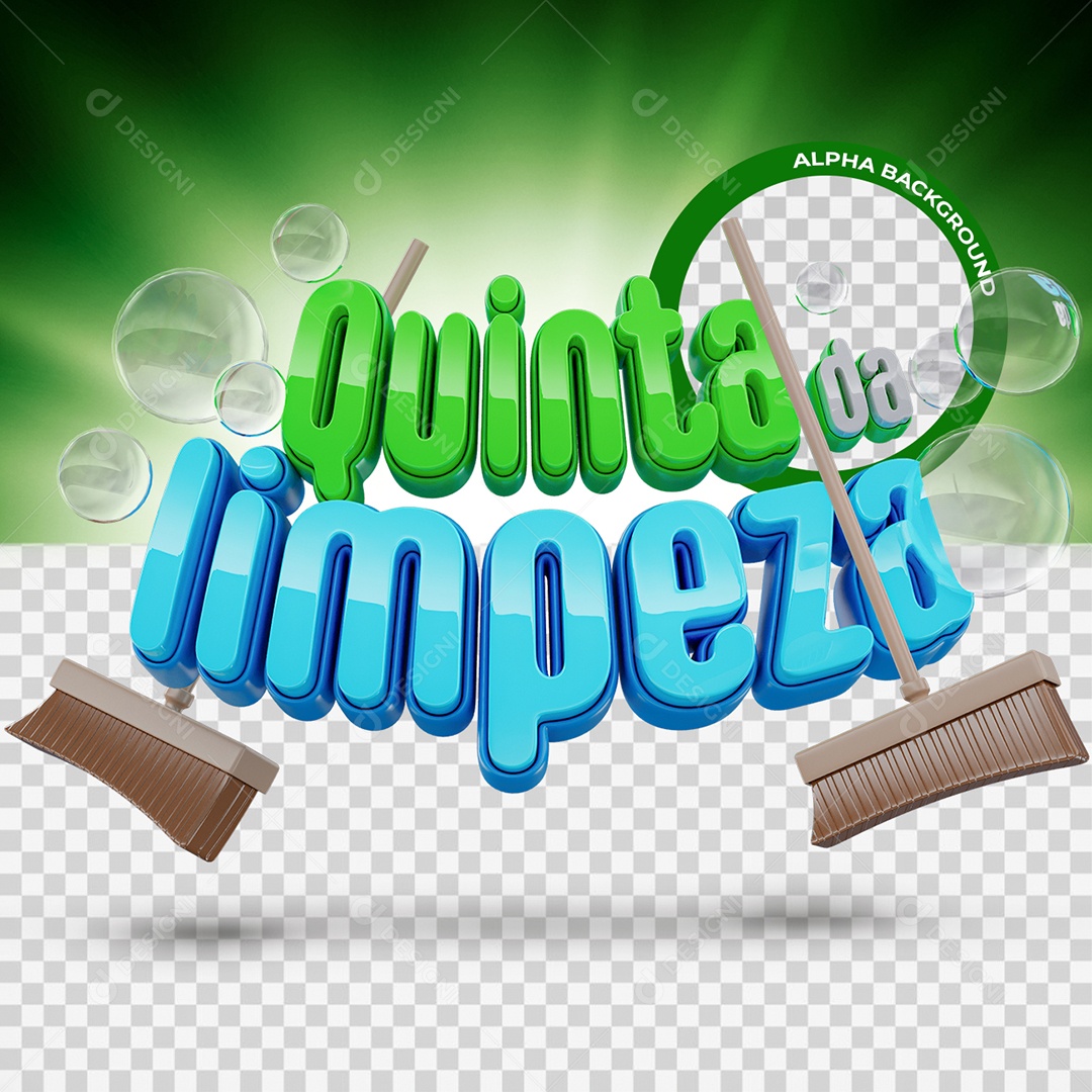 Quinta da limpeza Selo 3D Verde e Azul para Composição PSD