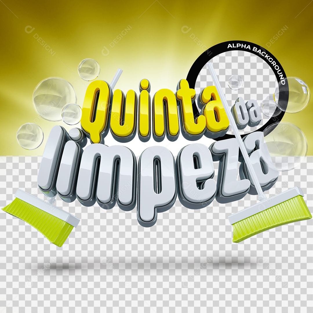 Quinta da limpeza Selo 3D Amarelo e Cinza para Composição PSD