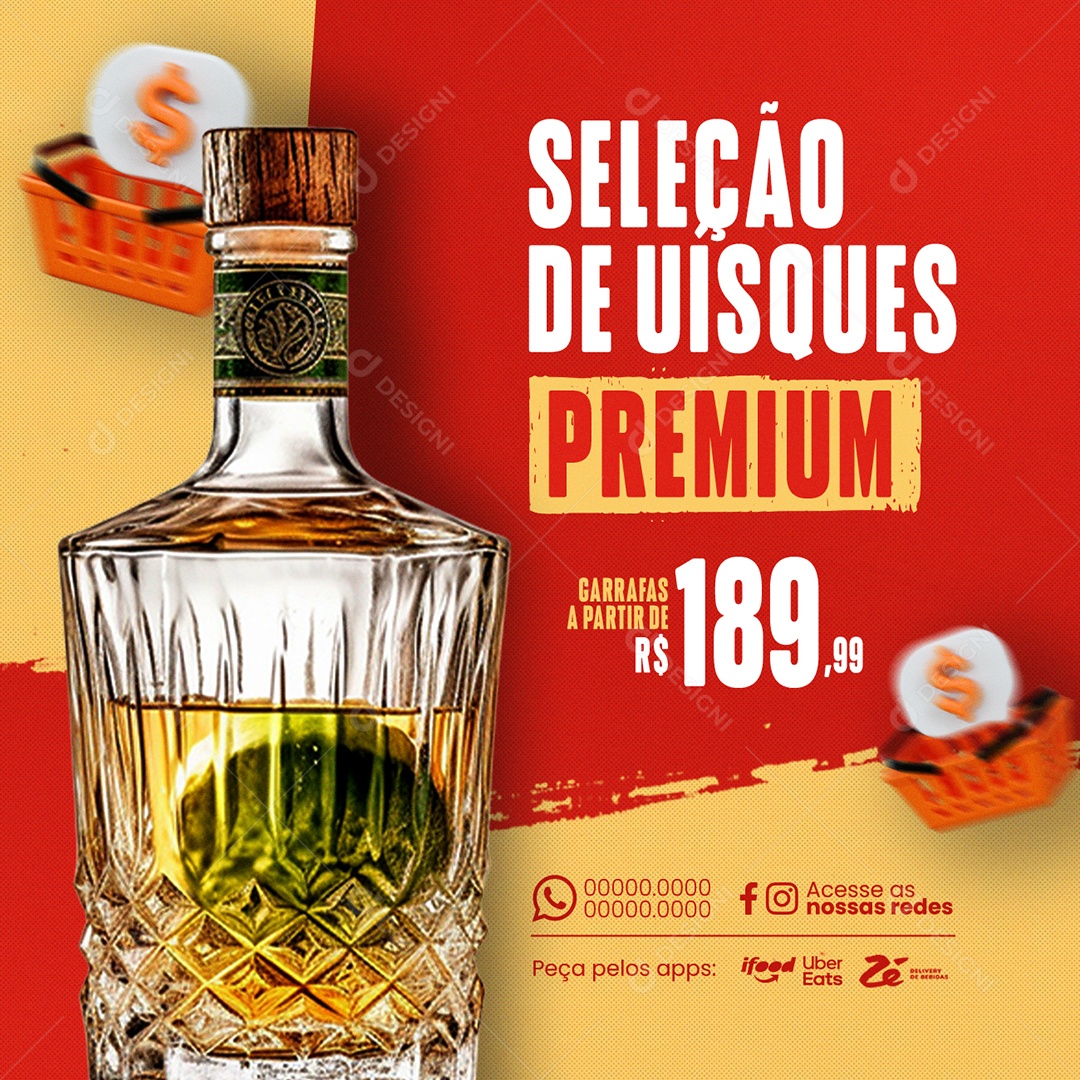 Adega Seleção de Uísques Premium Garrafas Social Media  PSD Editável