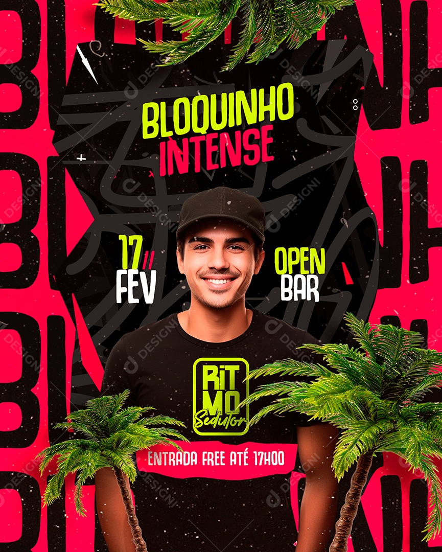 Flyer Carnaval Bloquinho Intense Ritmo Sedutor Social Media PSD Editável