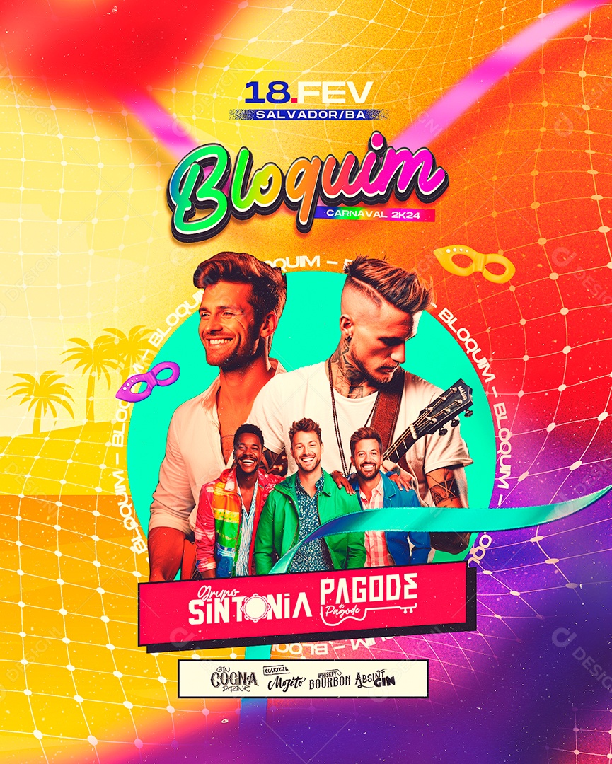 Flyer Carnaval Bloquim Grupo Sintonia Pagode do pagode Social Media PSD Editável