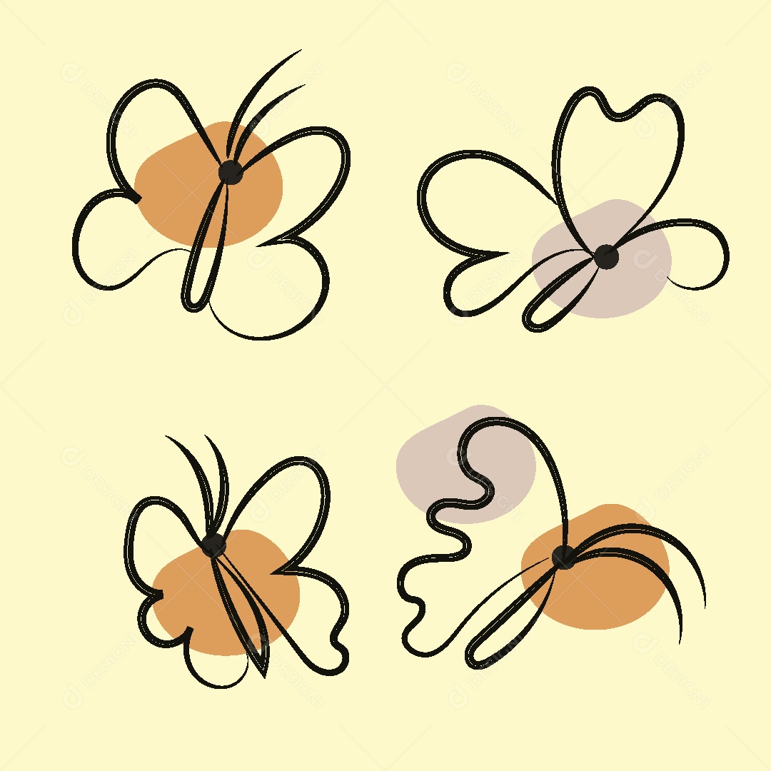 Desenhos de Borboletas Feito a Mão Vetor EPS