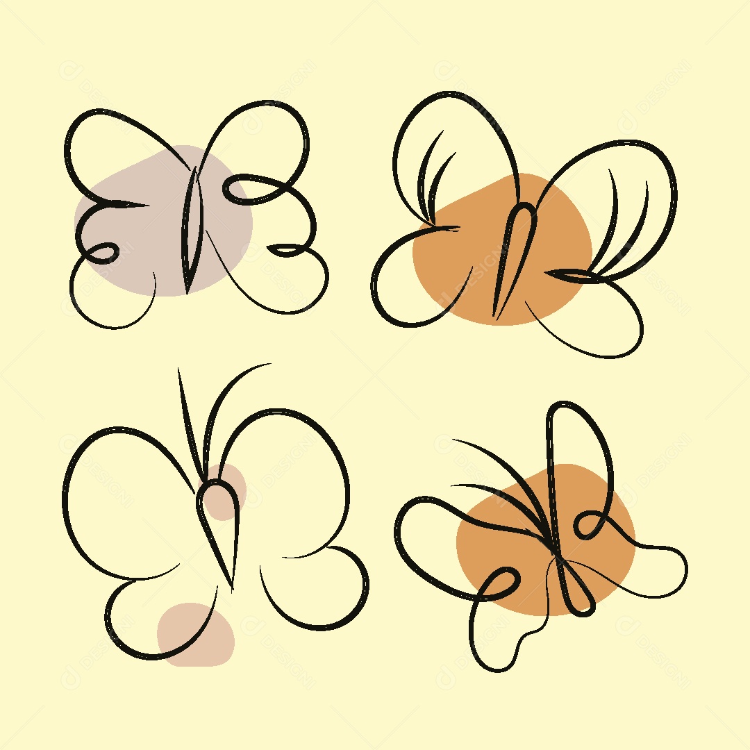 Desenhos de Borboletas Feito a Mão Vetor EPS