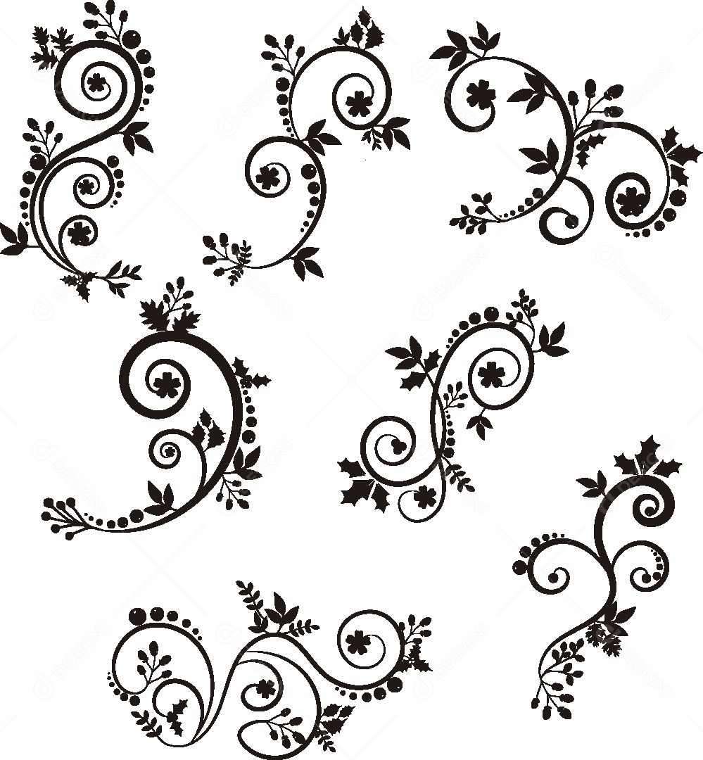 Conjunto de Desenhos Florais Feito a Mão Vetor EPS