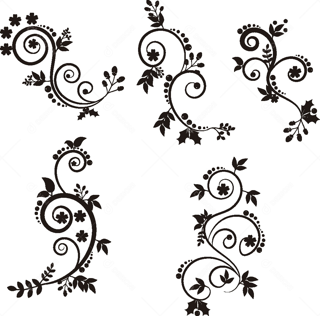 Conjunto de Desenhos de Flores Feito a Mão Vetor EPS