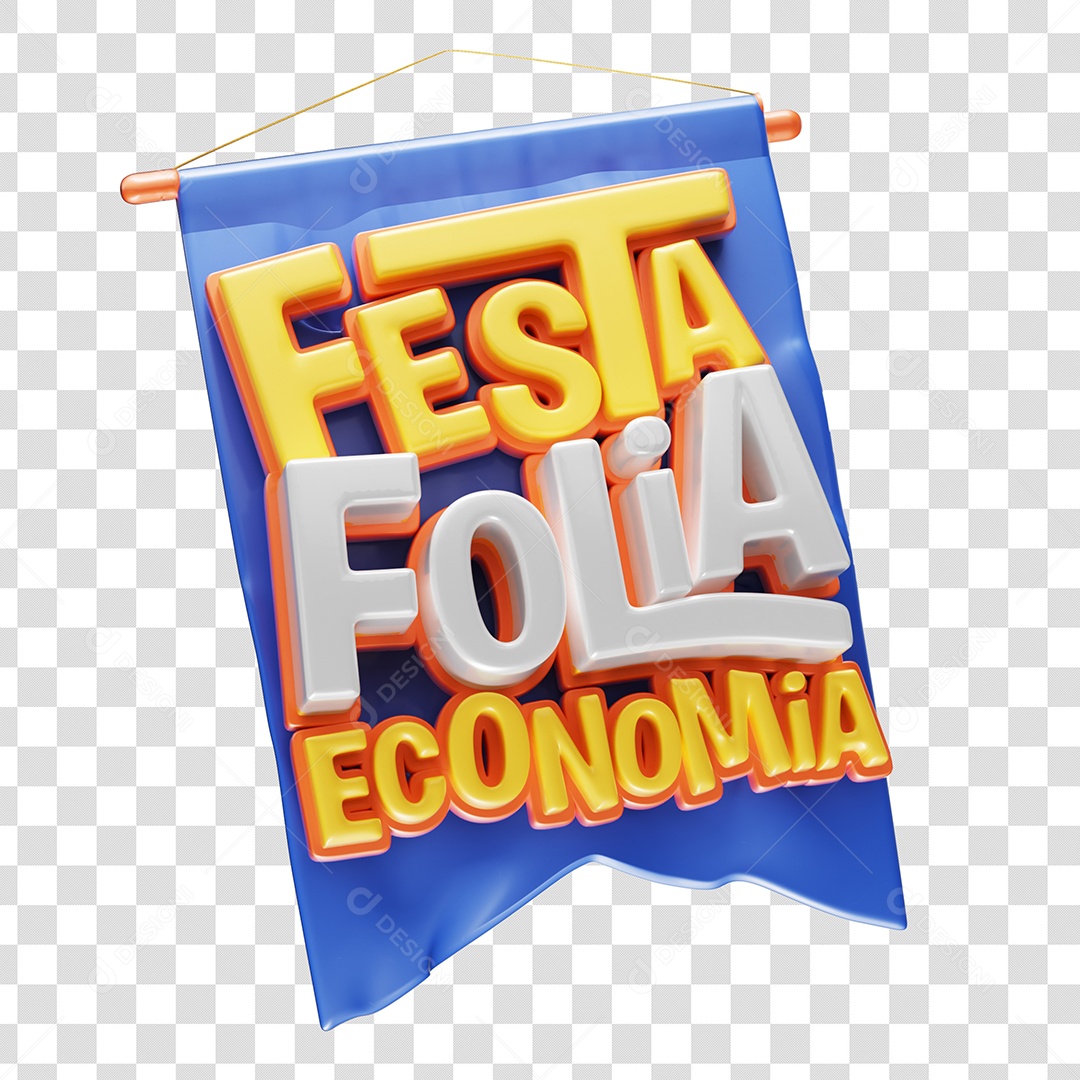 Festa Folia Economia Selo 3D Azul Dourado Branco para Composição PSD