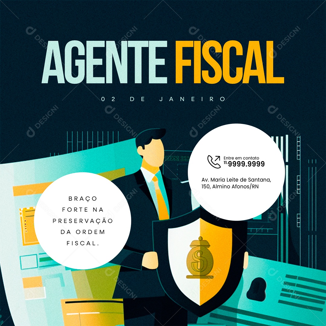Dia Do Agente Fiscal 02 de Janeiro Braço Forte na Preservação da Ordem Social Media PSD Editável