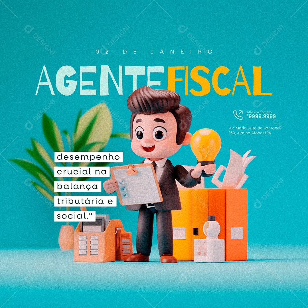 Dia Do Agente Fiscal 02 de Janeiro Desempenho crucial Social Media PSD Editável