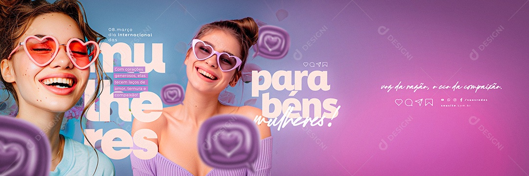 Carrossel Dia Internacional das Mulheres 08 de Março voz da razão Social Media PSD Editável