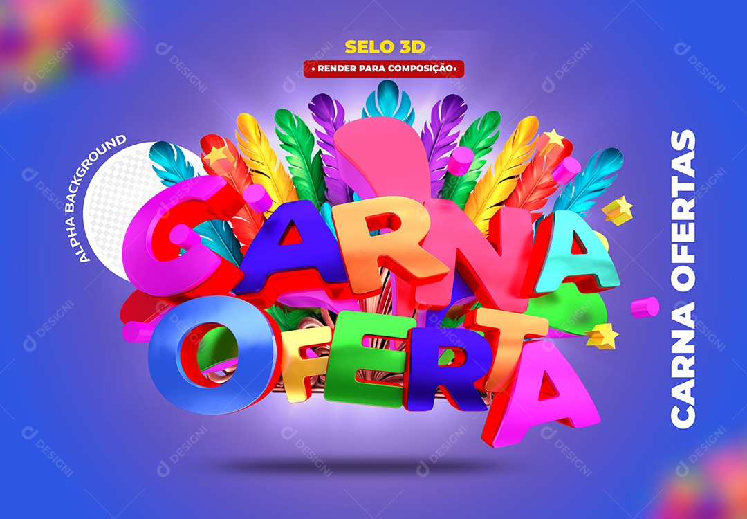 Carnaval de Ofertas Selo 3D Colorido para Composição PSD