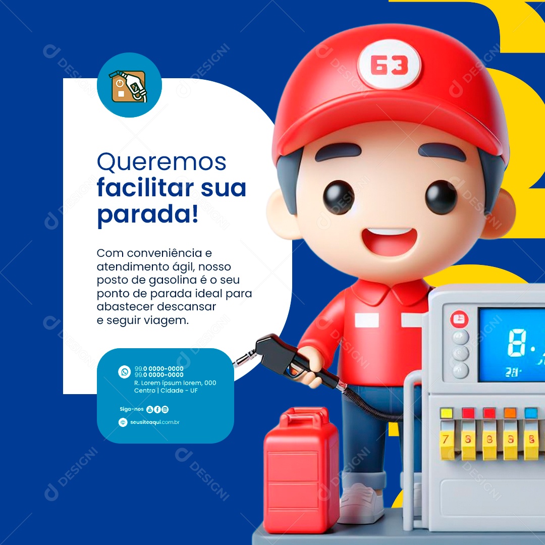 Posto de Gasolina Queremos facilitar sua parada Social Media PSD Editável