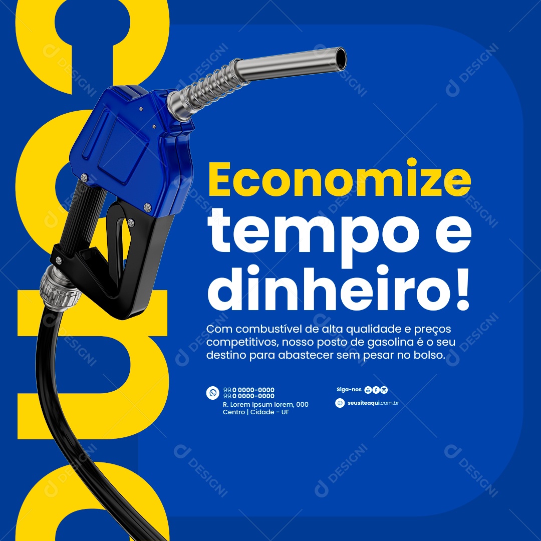 Posto de Gasolina Economize tempo de dinheiro Social Media PSD Editável