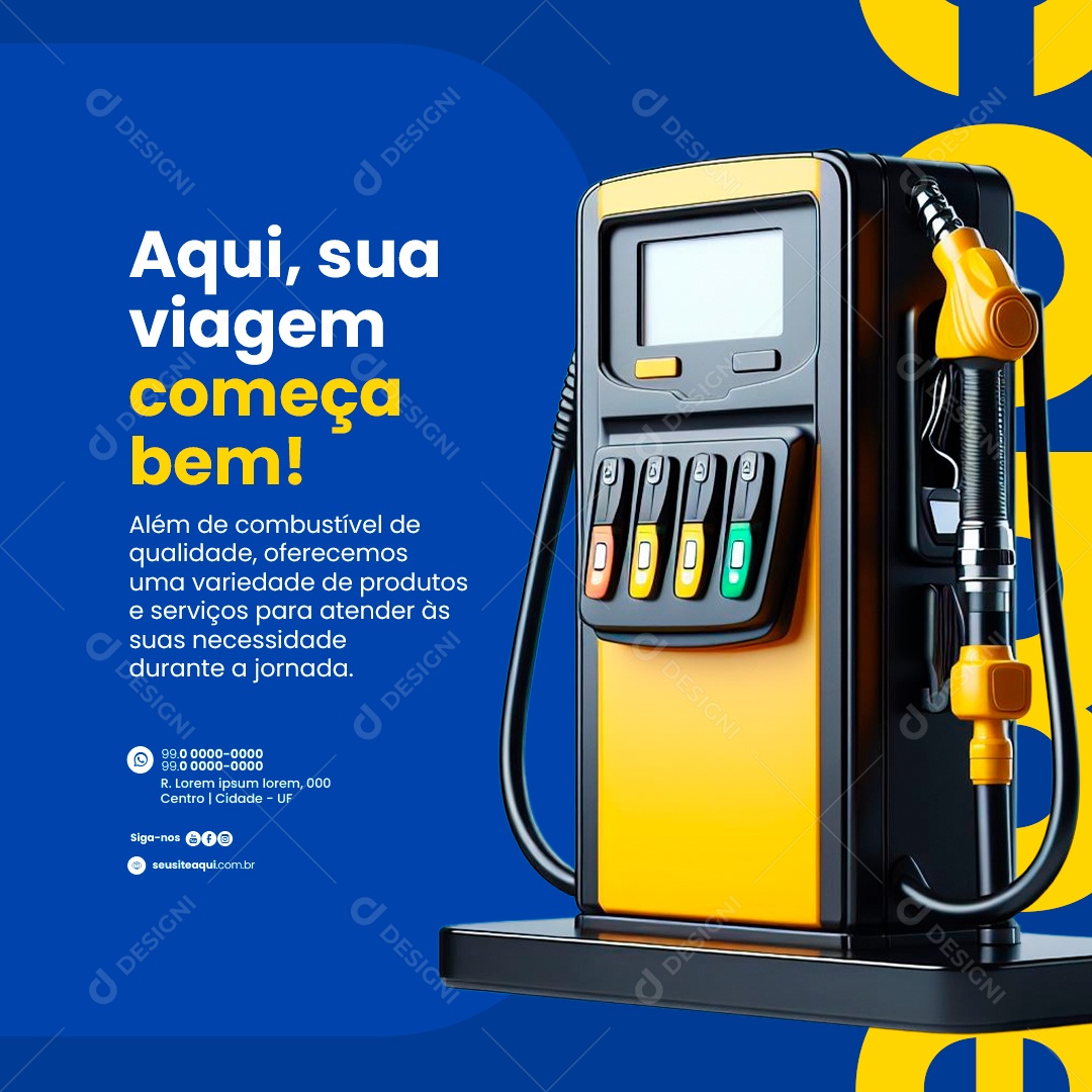 Posto de Gasolina Aqui sua viagem começa bem Social Media PSD Editável