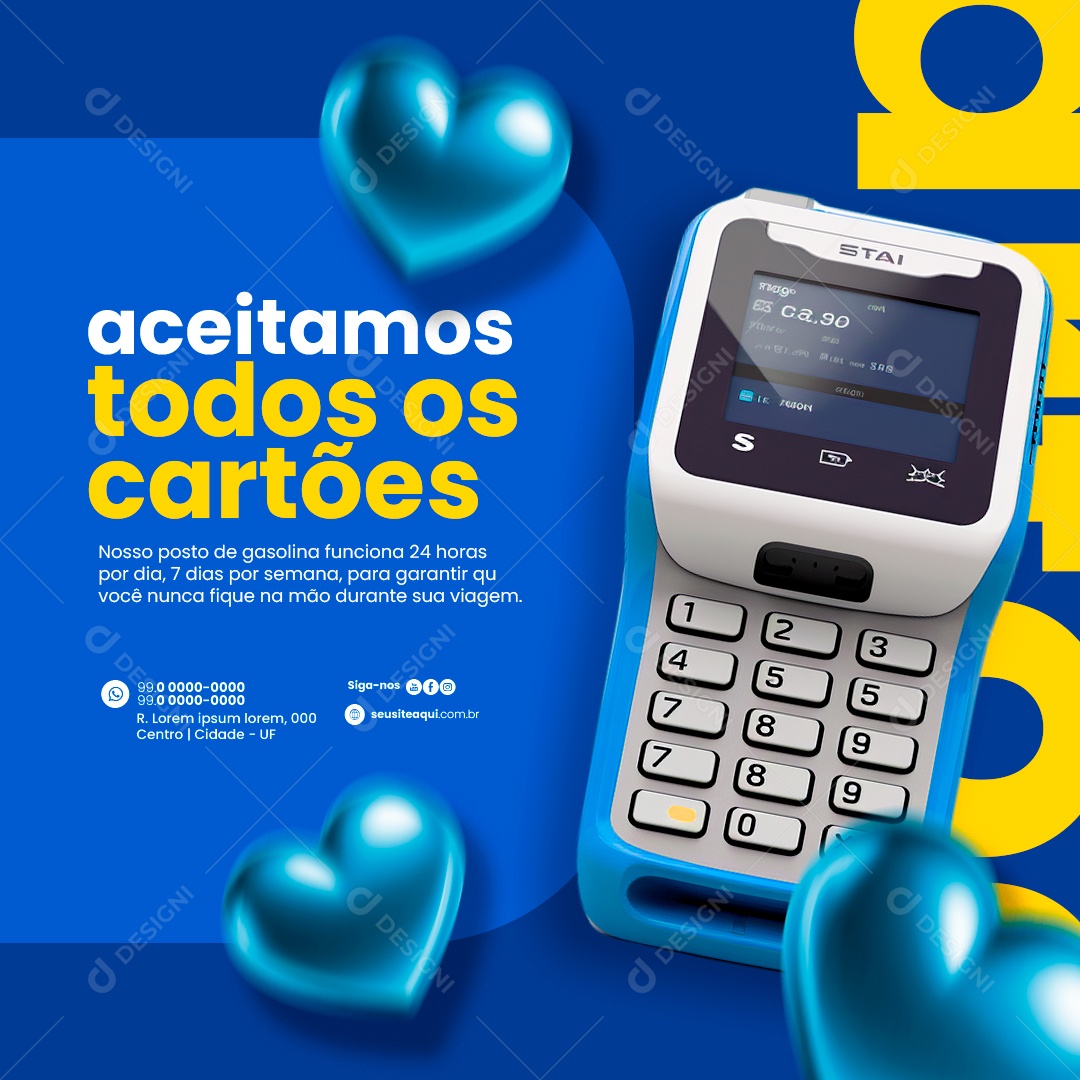 Posto de Gasolina Aceitamos Todos os cartões Social Media PSD Editável