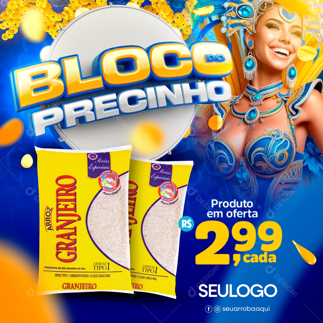 Feed Bloco Precinho Arroz Granjeiro 2,99 Cada Social Media PSD Editável