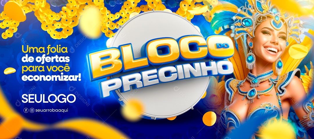 Banner Bloco Precinho uma Folia de Ofertas para Você Enconimizar Social Media PSD Editável