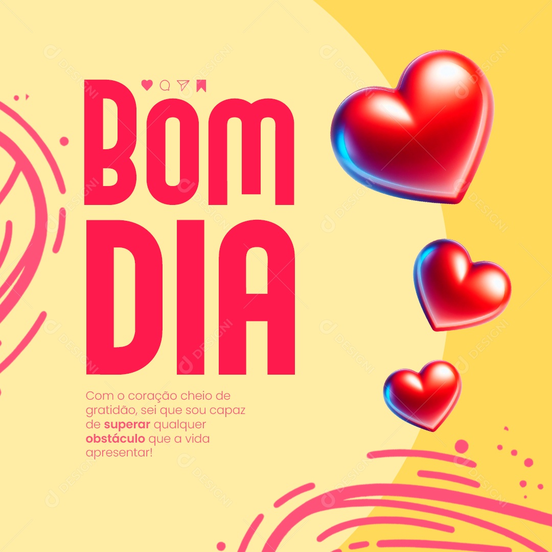 Frase Motivacional Bom Dia Com o coração cheio de gratidão Social Media PSD Editável