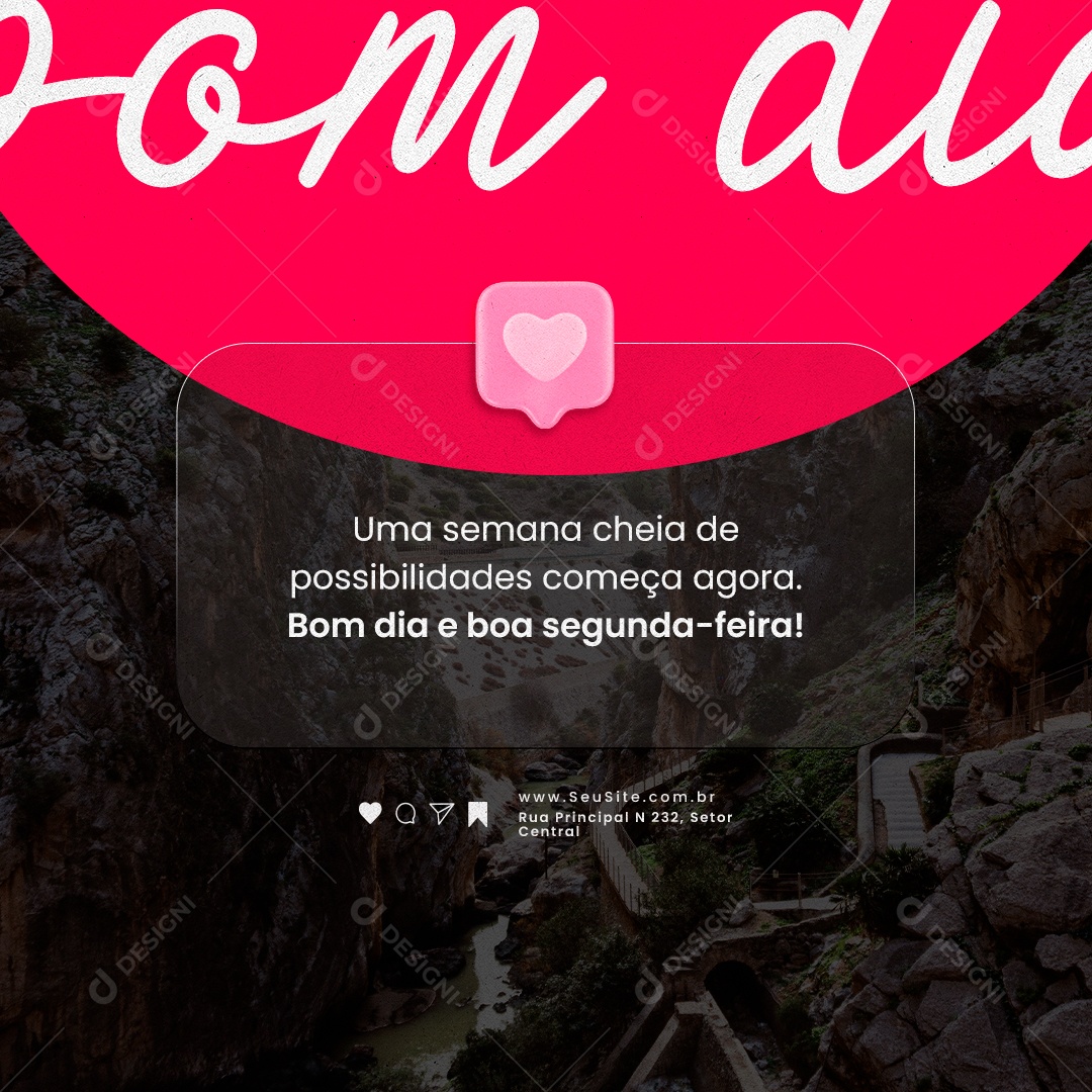 Frase Motivacional Uma semana cheia de possibilidades começa agora Social Media PSD Editável