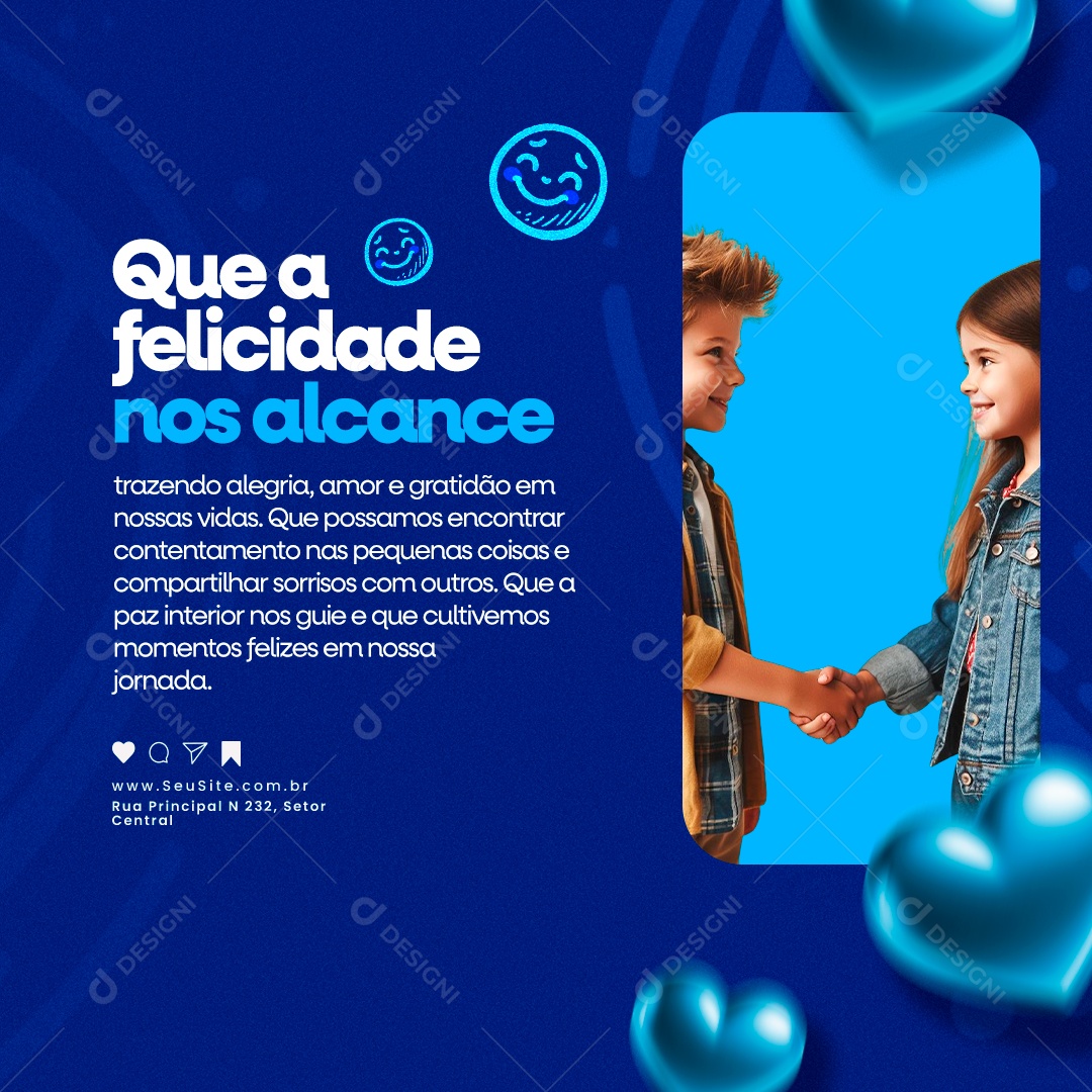 Frase Motivacional Que a felicidade nos alcance Social Media PSD Editável