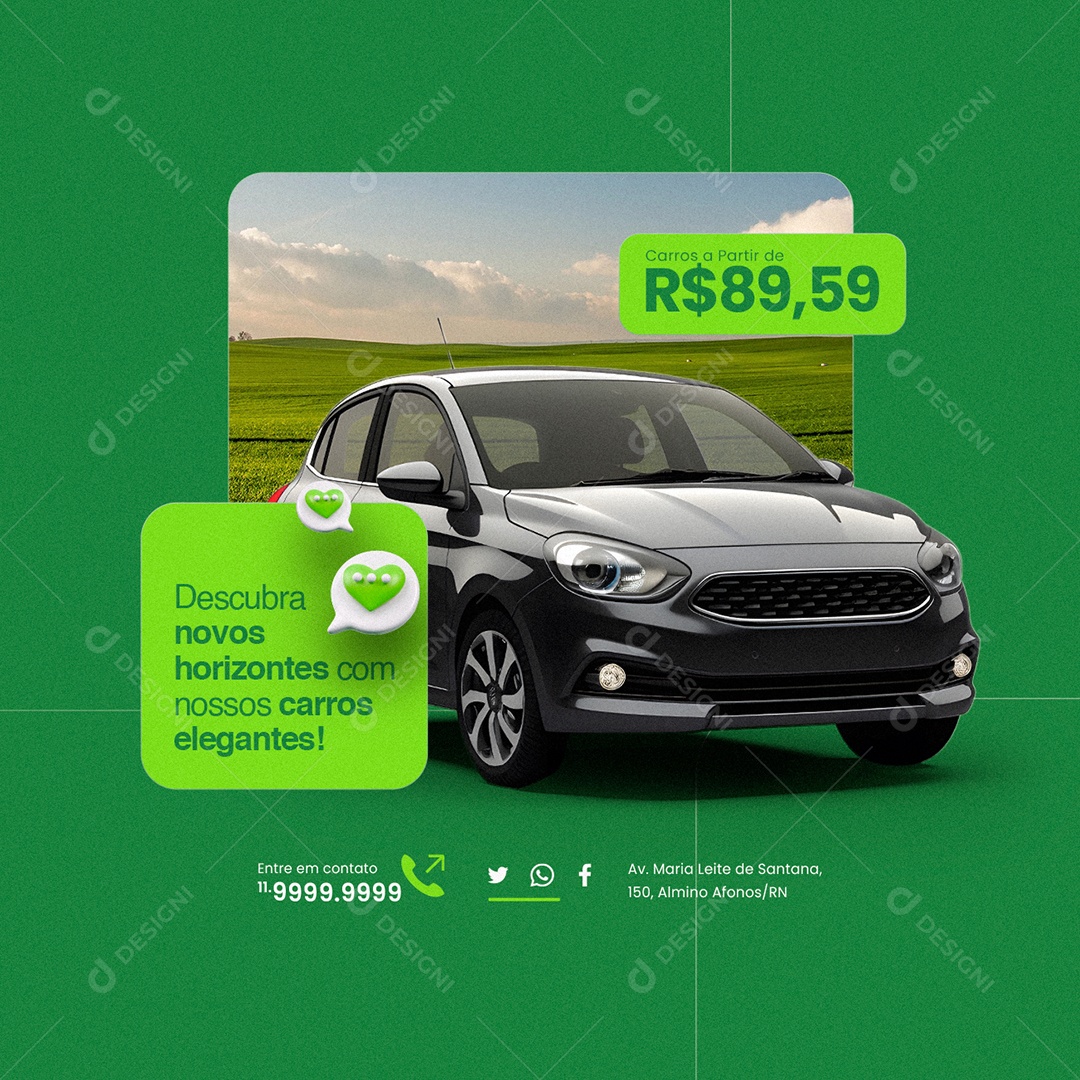 Locadora de Carro Descubra novos horizontes com nossos carros Social Media PSD Editável