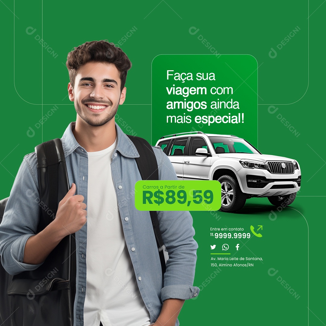 Locadora de Carro faça sua viagem com amigos ainda mais especial Social Media PSD Editável