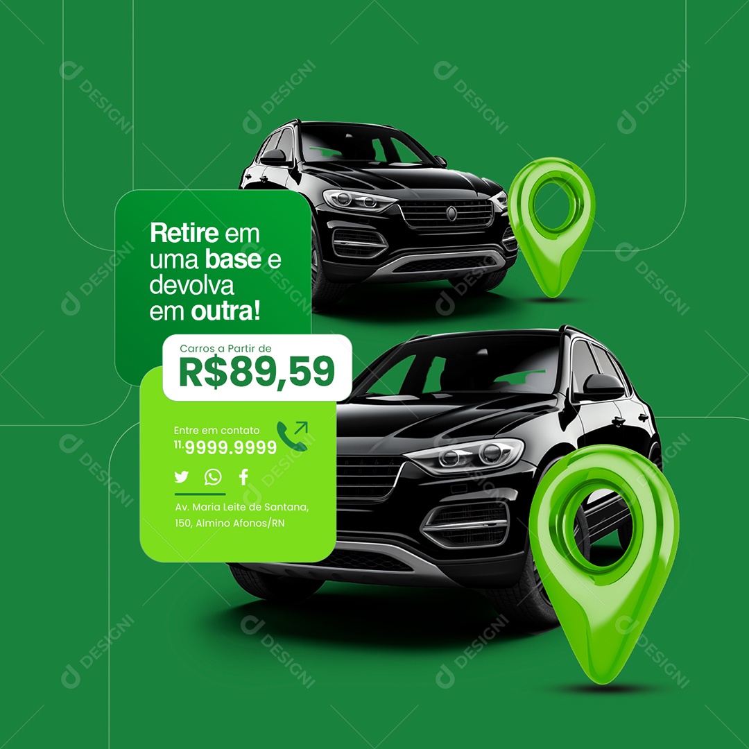 Locadora de Carro Retire em uma base e devolva em outra Social Media PSD Editável