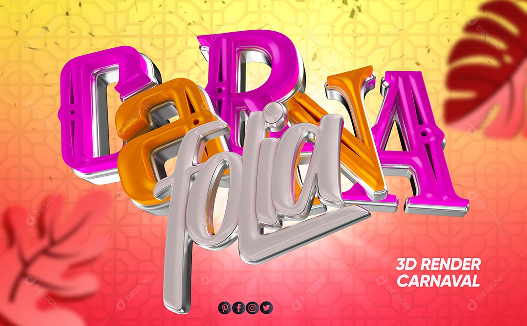 Carna Folia Texto 3D Colorido para Composição PSD