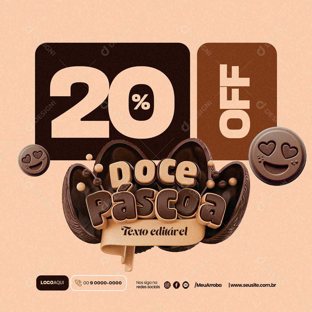 Doceria Doce Páscoa 20% Off Social Media PSD Editável