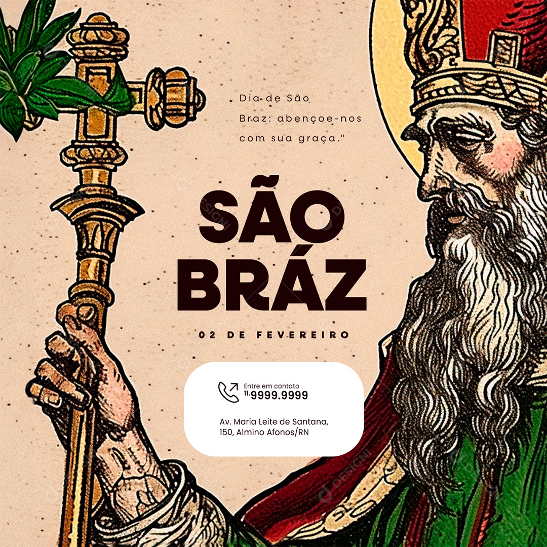 Dia de São Braz 03 De Fevereiro Abençoe nos com sua graça Social Media PSD Editável