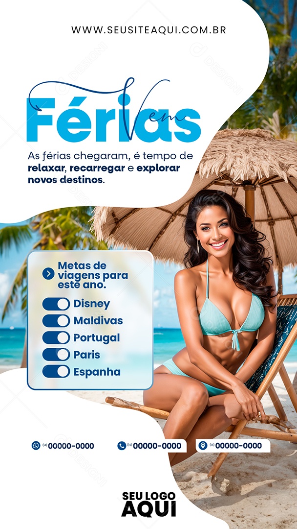 Soty Vem Férias Chegaram  é Tempo de Relaxar Recarregar e Explorar Novos Destinos Social Media PSD Editável