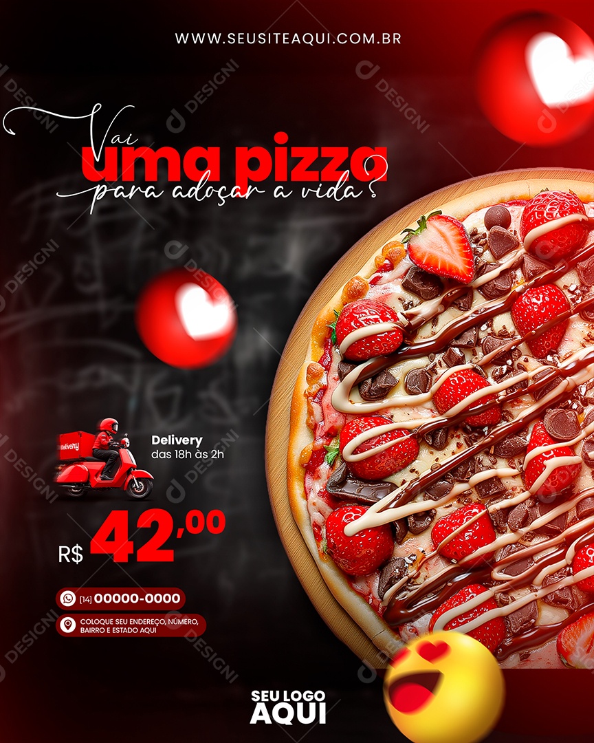 Vai uma Pizza para Adoçar a Vida Social Media PSD Editável
