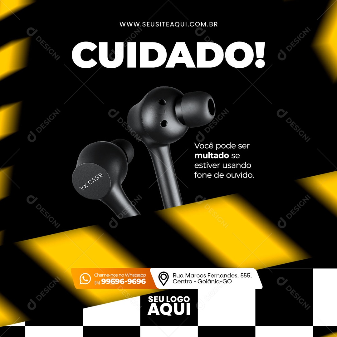 Cuidado Você pode ser Multado se Estiver Usando Fone de Ouvido Social Media PSD Editável