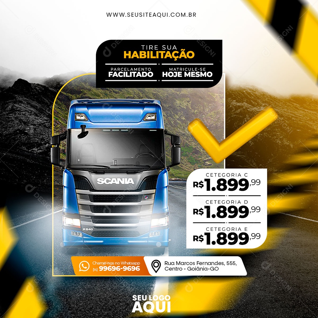 Tire sua Habilitação Parcelamento Facilitado Matricule-se Hoje Mesmo Social Media PSD Editável