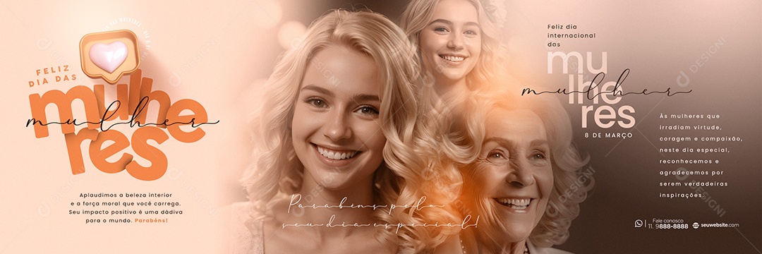 Carrossel Feliz Dia Internacional da Mulher 8 de Março Parabéns Social Media PSD Edtável