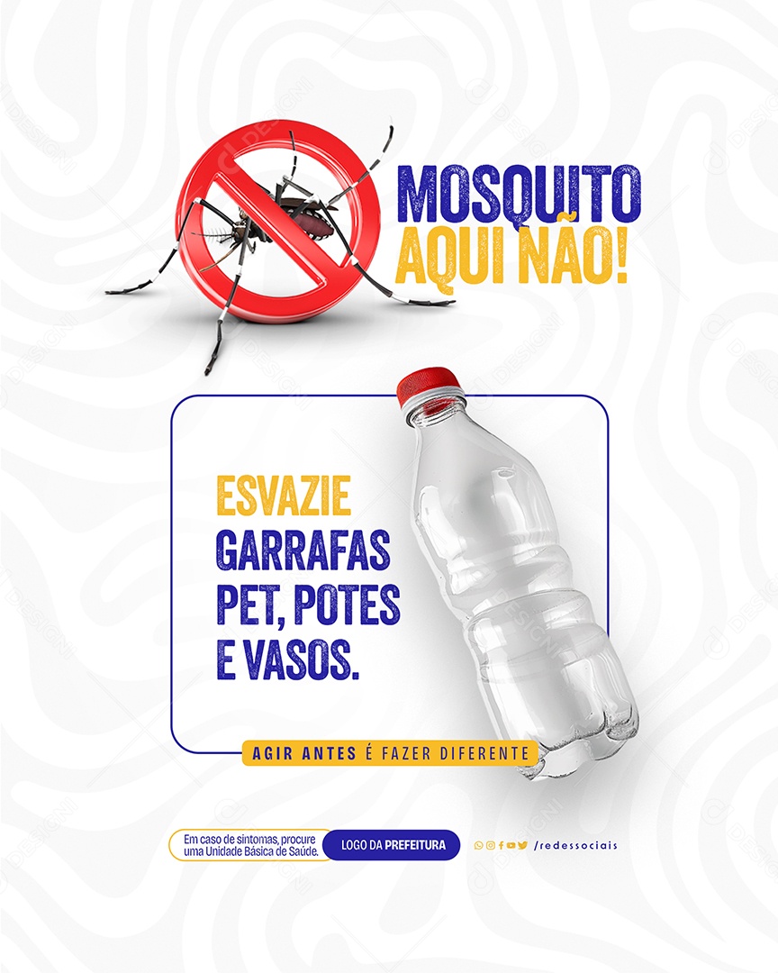 Mosquito Aqui Não Esvazie Garrafas Pet Potes e Vasos Social Media PSD Editável